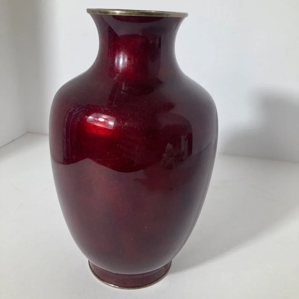 Vintage Japanese Ginbari Pigeon Blood Cloisonne Floral Hydrangea‎ Vase 7 3/4